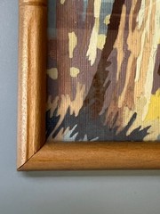 Vtg 1950s Paint by Number Finished Landscape Painting Church Country House Frame