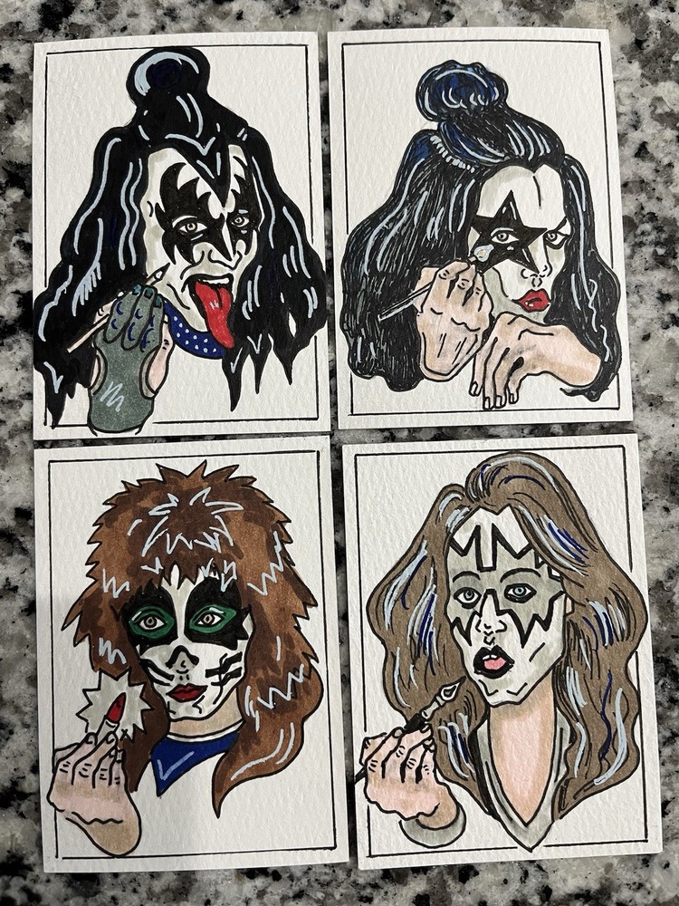 KISS CARD – ACEO – Art Sketch 2.5 X 3.5 Rock Music Painting Drawing Makeup On