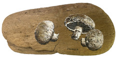 Vintage Tiny Hand painted Mushrooms On Drift Wood Signed 70s Wall Decor