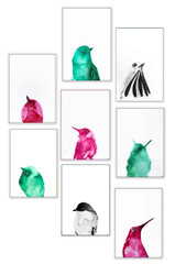 Set of 8 Watercolor Birds Artworks. Original Paintings. 7Inx10In.