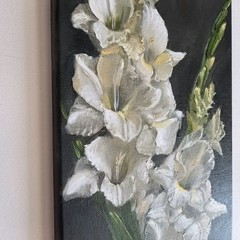 White Gladiolus bouquet original oil painting Sword Lilies