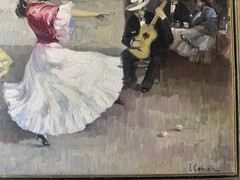 Vintage J Cerian „Flamenco Dancer Scene“ Oil Painting – Signed And Framed
