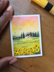 ACEO watercolor painting. Original Landscape