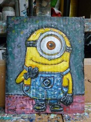 Honest Minion Movie funny new original 8×10 card panel oil painting by Crowell