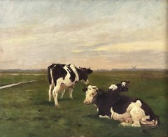 Vintage Bull Oil Painting Farm Cow Landscape Canvas Animals Wall Art Decor
