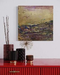 Original Metallic Textured 24 Carat Gold Leaf Purple Waves Sea Glam Painting