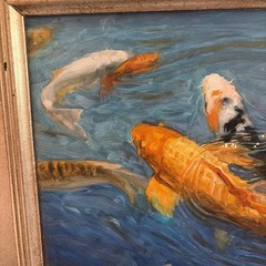 Jei-Wei Zhou „Pond in Summer“ ~ Koi Fish ~original oil on board