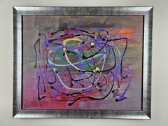 Large Original Signed Gione II Abstract Painting 31×25 Framed Modern Art