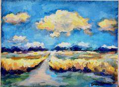 Oil Painting MARSH CLOUDS Coastal Seascape Impressionism Original Art by Donalee