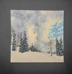 Snowy Forest Watercolor Painting Landscape Miniature Unframed