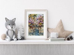 Paris Original Art Cityscape Wall Art France Oil Pastels Art City Artwork Bridge