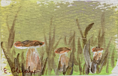 ACEO Impressionism Forest Mushrooms Acrylic Original Painting Artist Card