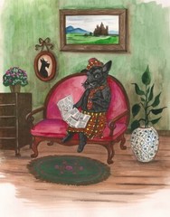 11×14 PRINT OF PAINTING RYTA SCOTTIE SCOTTISH TERRIER ART HUMOR DOG PET Scotland