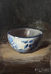 Blue and White Porcelain Bowl- still life oil painting-5” x 7” by Karen Chan