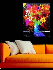 Colorful ABSTRACT FLORAL VASE 16 x 20 canvas Original POP ART SWARTZMILLER DNA