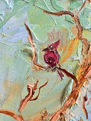 Birds Nest Abstract Oil Painting 25x25cm Landscape Original Painting on Painting Board