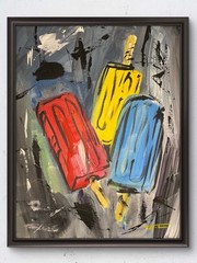 Popsicles Red Yellow Blue Graffiti Abstract Acrylic Original Art 14×11 Canvas