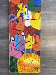 VTG Caribbean Vertical Painting Art Colorful Female Figures Haitian Signed 30″ T