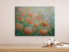 Orange Poppy Flower Painting Floral Wall Art Meadow Canvas Impressionist