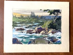 ORIGINAL 1949 LOUIS DARLING WATERCOLOR PAINTING “FLY FISHING THE RAPIDS”