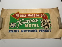 Antique Painting Route 54 Illustration Large AAA Guymon Texas Motel Trade Sign
