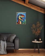 Atherton 11×14 Original Expressionism Dinosaur painting „Cute Dino6“ hand signed