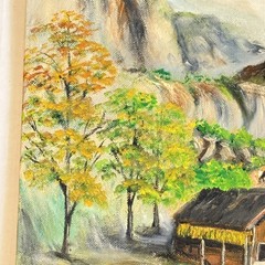 Vintage 1970 Hand Painted Landscape, Mountains And Lake In China, Signed B. Wild