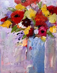 Mary Myers Original Abstract Expressionism Flowers on 8×10 Wood Signed Art