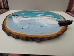 Hand Painted Lake Superior Seagull Wood Cut-Out On Live Edge Basswood By Phyllis