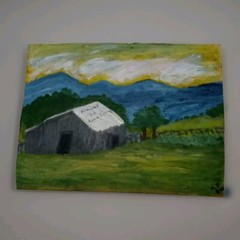 Southern Folk art 85 MILES TO ROCK CITY Painting Signed M.F 84 Cardboard 10×13