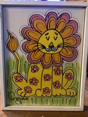 Vintage Original Oil on Canvas Signed Gwynn Retro Orange Loin Child’s Room Kids
