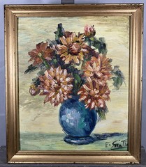 Oil On Panel Depicting Flowers Expressionism Fauvism Signed