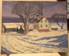 Charles Durant Rural Snow Landscape with Farmhouse