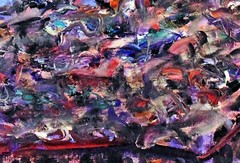 FLOATING FEAST Arthur Robins Original Oil NYC Cityscape Tugboat Birds Bridges