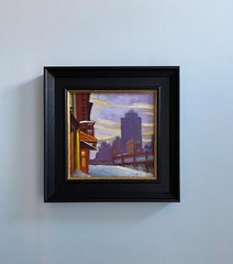 Edward Hopper New York snow style original oil painting, 8×8 inches. J Smith