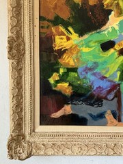 LUCIEN RUOLLE VINTAGE FRENCH MODERN ABSTRACT OIL PAINTING MUSCIAN DANCER 1968