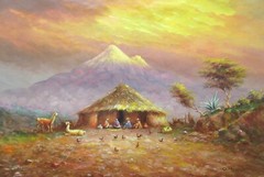 OSWALDO MONCAYO „EL COTACACHI ECUADOR“ ORIGINAL OIL ON CANVAS LANDSCAPE PAINTING