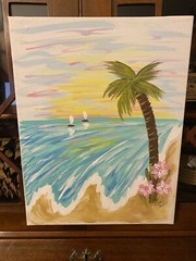 Hand Painted Acrylic Ocean Scene on Canvas 10.75″ x 14″ Ready to Frame!