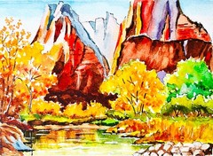 Original Watercolor Sedona Arizona Painting Mountain Landscape Art 6 х 8″