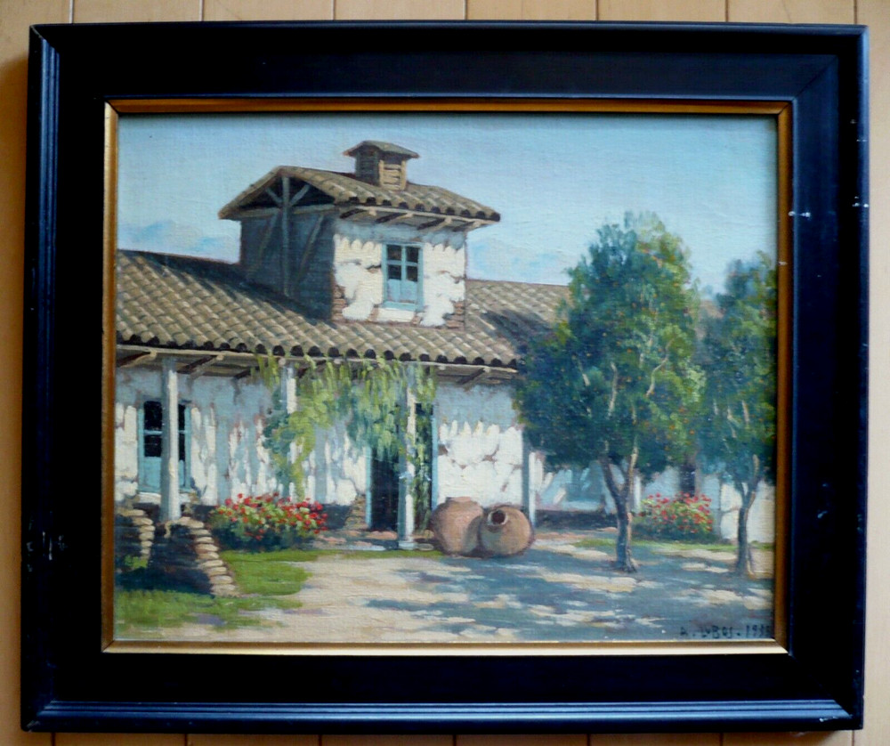 ALBERTO LOBOS, LISTED CHILEAN IMPRESSIONIST ANTIQUE LANDSCAPE VILLAGE STREET OIL