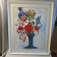 Oil On Paper Signed B.U. Engelman. 28 X 22. Wood Frame. Flowers In Vase.