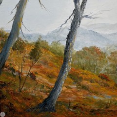 Vintage Original Impressionist Landscape Oil on Canvas „Autumn By the Lake“