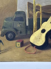 Antique Painting Military Toy Truck Still Life New York Mystery Artist 20 Inches