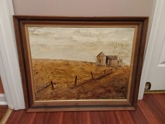 Vintage Original Oil Painting Field Landscape Barn Signed Framed 33” X 27” GC