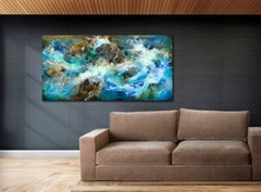 aqua blue green teal movement earth tones art abstract painting water original