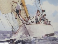 Pair of Yacht Watercolours Yacht Sailing Racing 8m Class by Ken Hayes