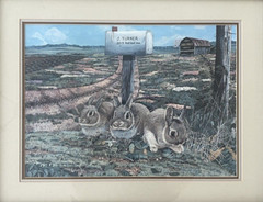 Steve St. Clair Limited Edition Print Signed Rabbits Farm Barn Matted Framed VTG
