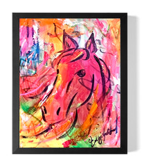 Guajardo Original Art Neon Pink Horse 14X11 Canvas Signed Art Whimsical
