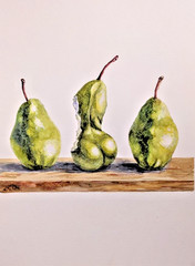 Pear Still Life Minimalist Watercolor Painting Symbolic Art A4