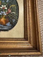 Pair of Vintage Folk Art Miniature Italian? Oil on Board Still Life Paintings